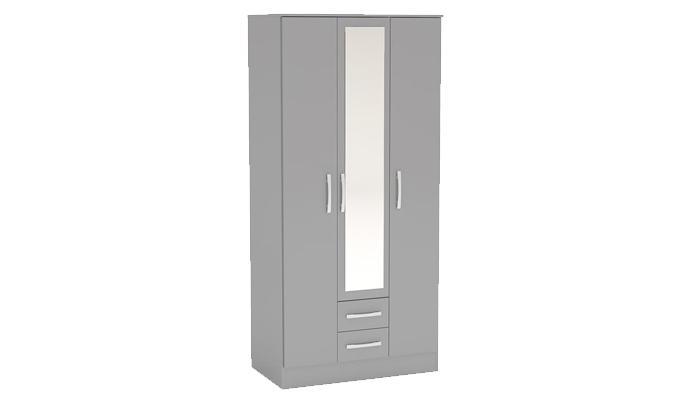 3 Door 2 Drawer Wardrobe With Mirror (Grey)